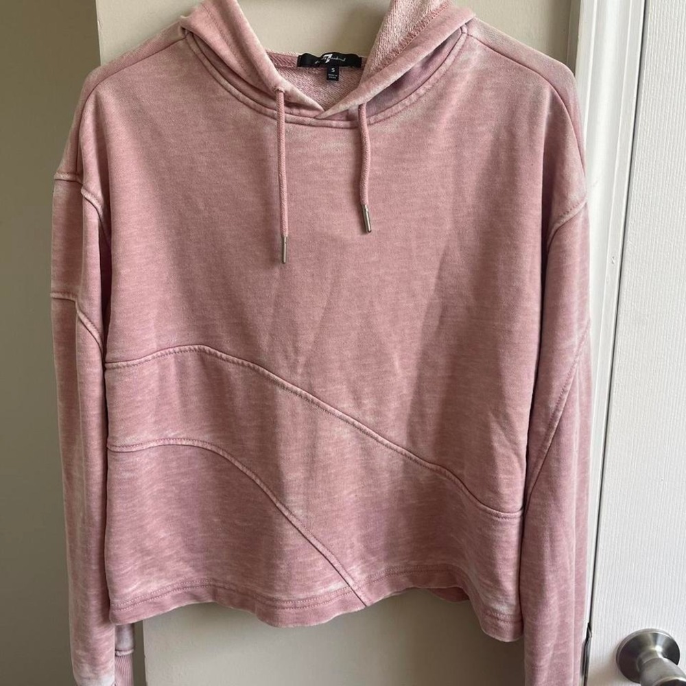 7 For All Mankind Hoodie Womens S Pink Excellent Cropped Mineral Wash Seamed